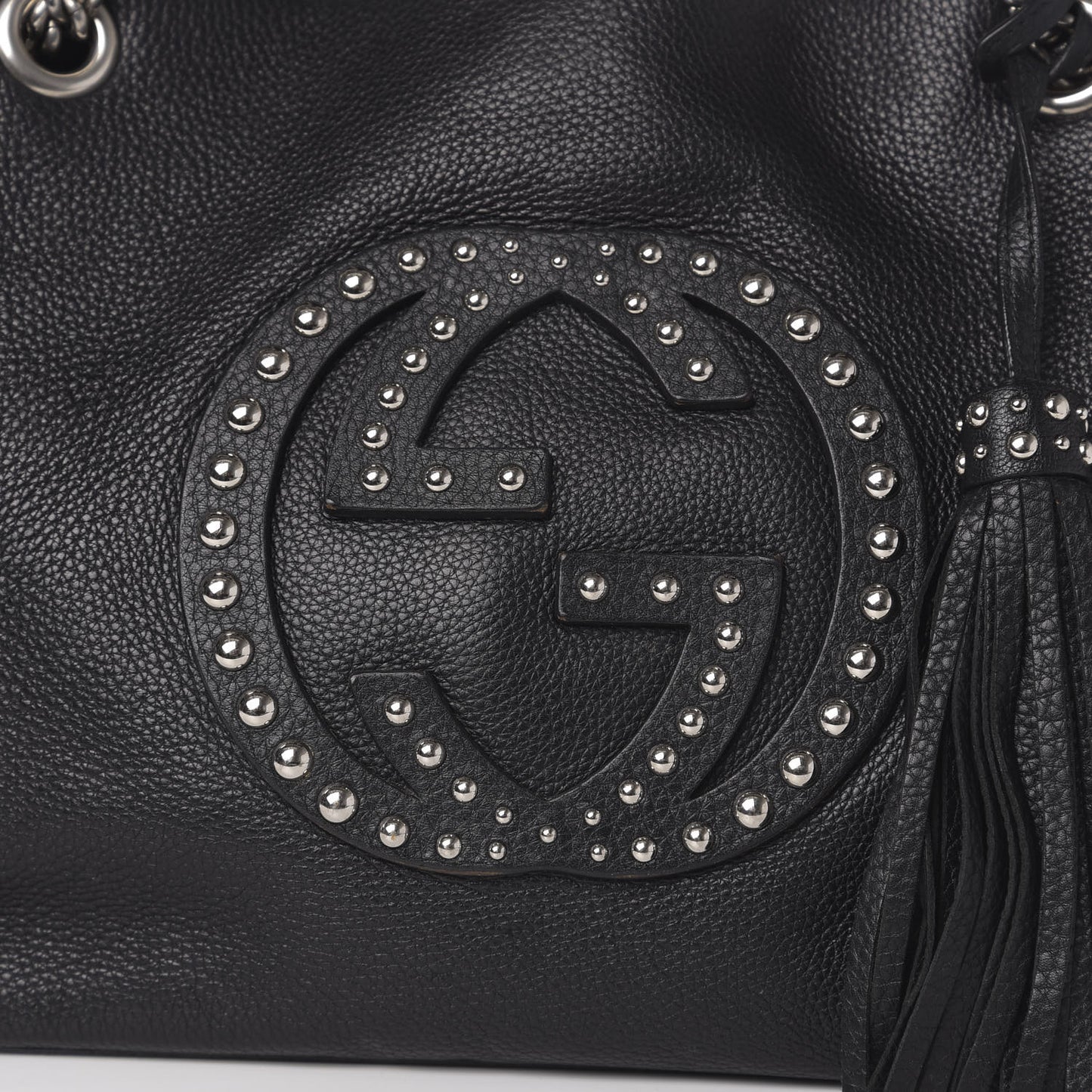 Pebbled Calfskin Studded Medium Soho Chain Shoulder Bag Black