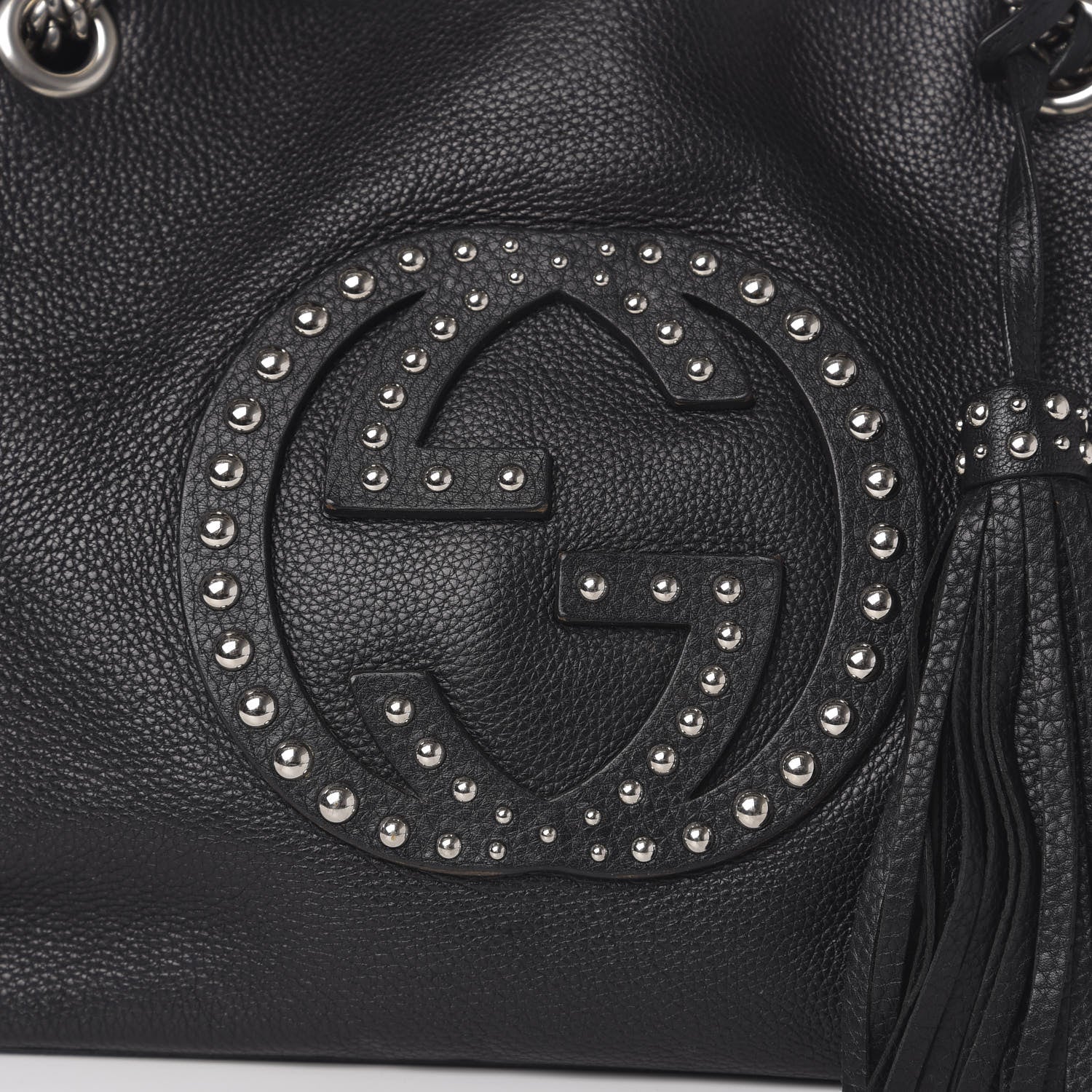 Gucci Pebbled Calfskin Studded Medium Soho Chain Shoulder Bag Black 15 of 15