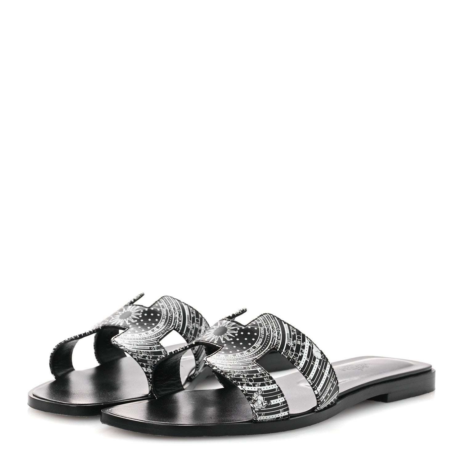 Hermes Calfskin Astrologie Bandana Oran Sandals 38 Black White 5 of 12