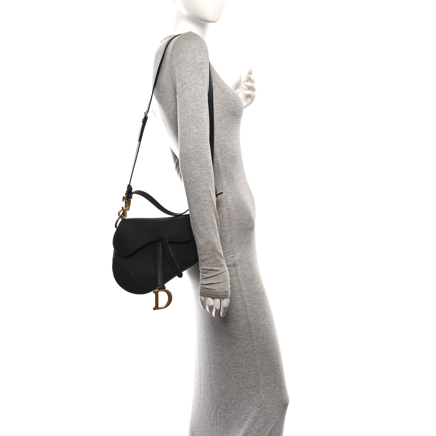 Christian Dior Grained Calfskin Saddle Bag With Strap Black 2 of 12
