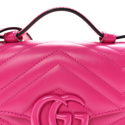 Gucci Calfskin Matelasse Monochrome Mini GG Marmont Top Handle Shoulder Bag Classic Fuxia 7 of 10