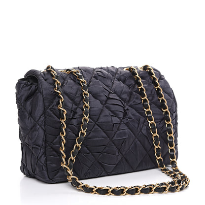 Chanel Satin Quilted Pleated Medium Single Flap Navy 2 of 11