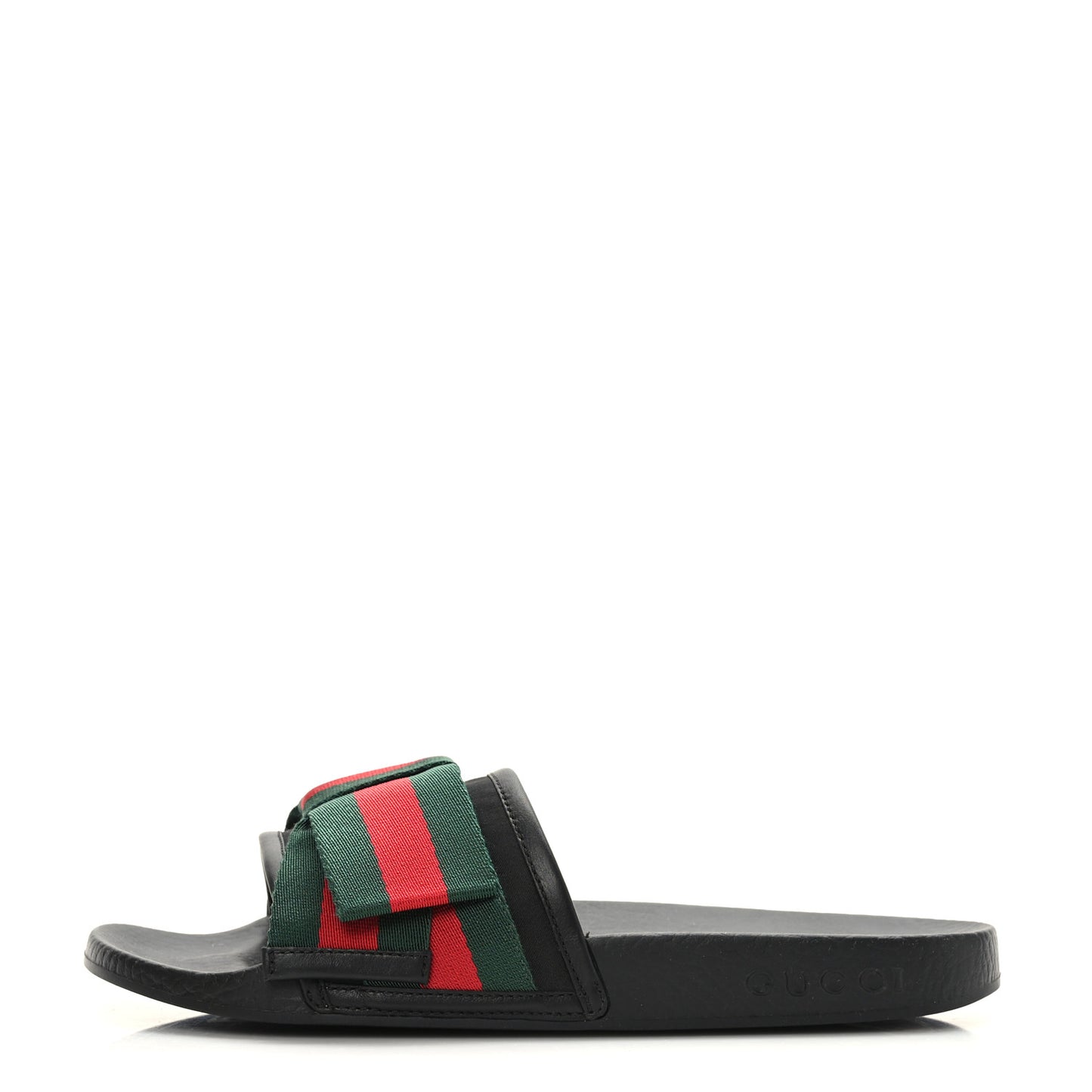 Satin Web Bow Slide Sandals 36 Black