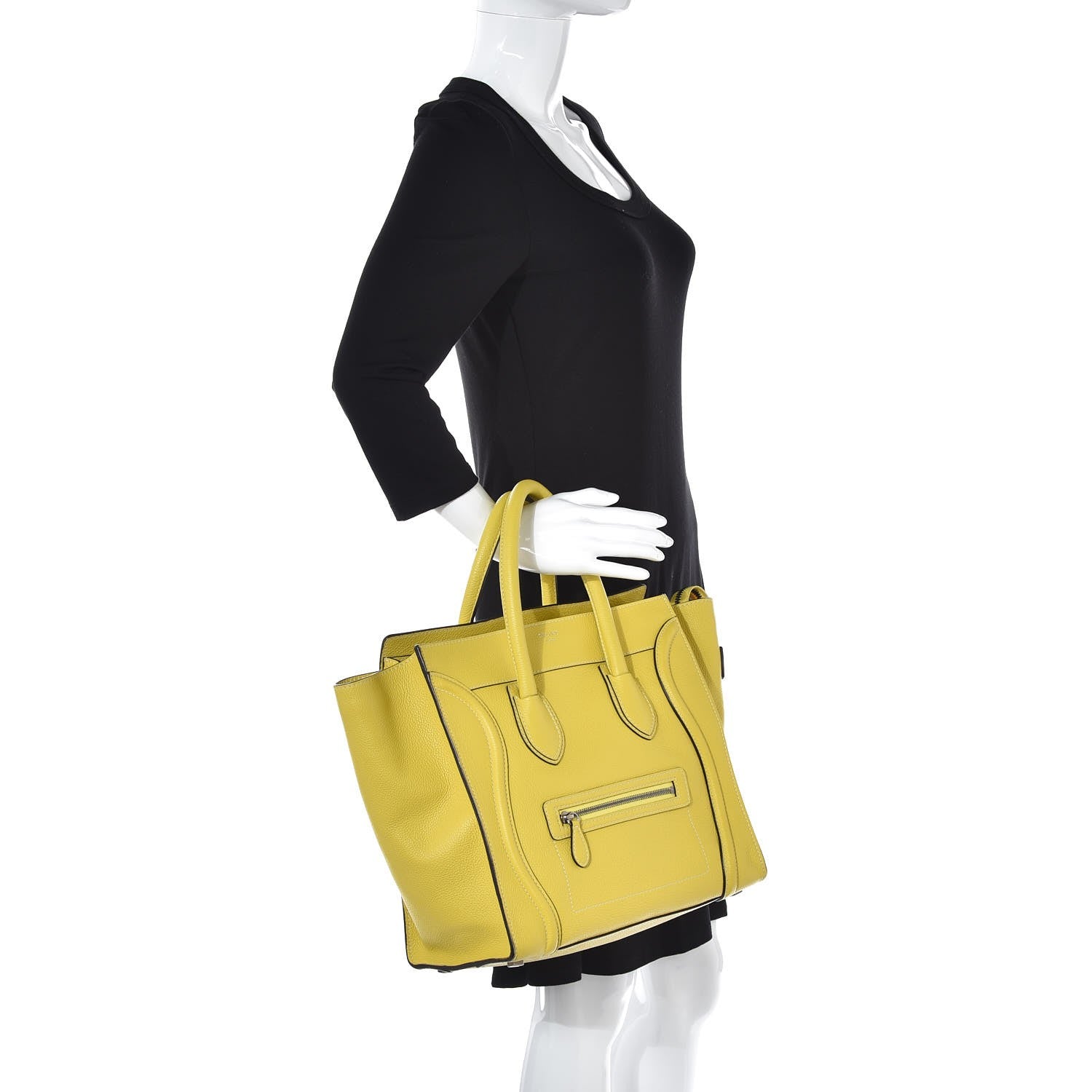 Celine Drummed Calfskin Mini Luggage Citron 2 of 9