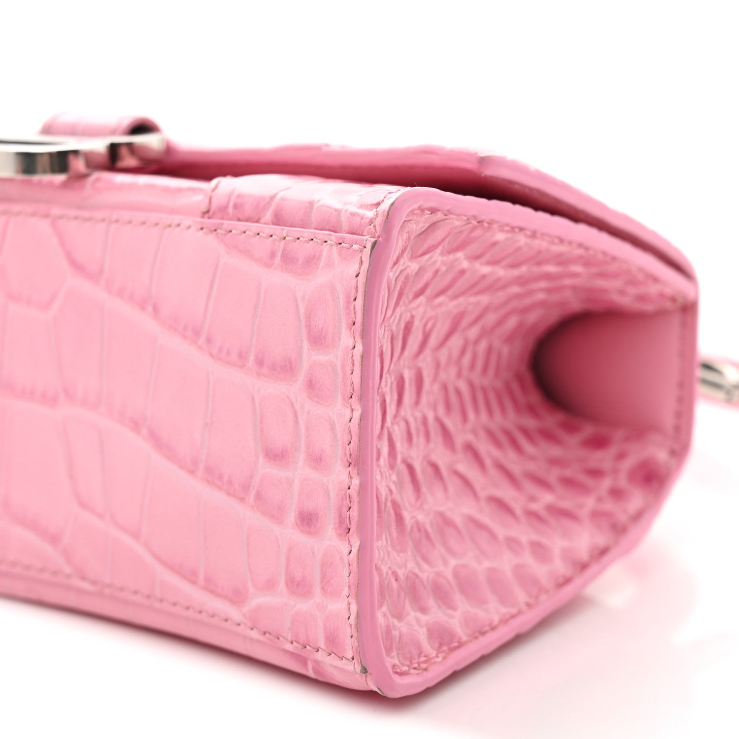 Balenciaga Shiny Calfskin Crocodile Embossed Hourglass Top Handle Bag XS Sweet Pink 9 of 13