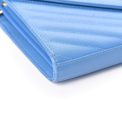 Saint Laurent Grain De Poudre Matelasse Chevron Monogram Chain Wallet Blue Clair 12 of 13