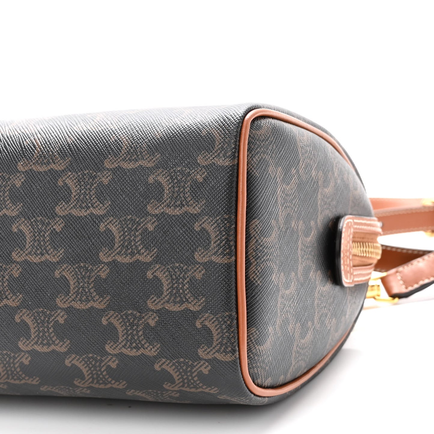 Triomphe Canvas Calfskin Small Boston Bag Tan