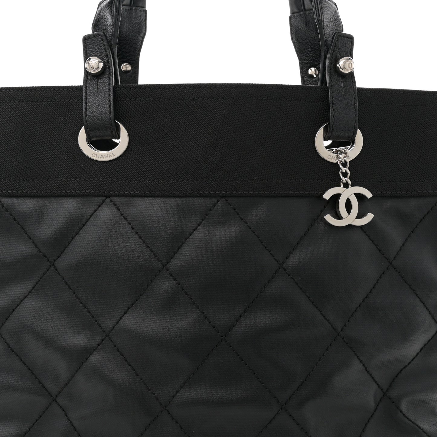 Coated Canvas Quilted Large Paris Biarritz Tote Black