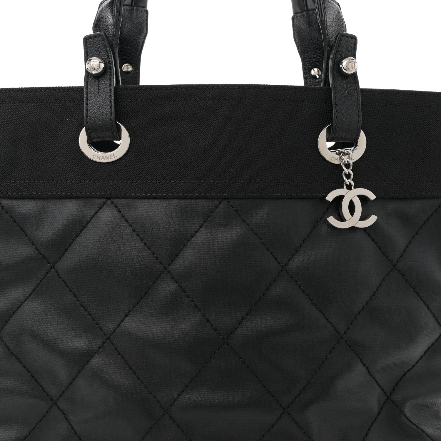 Chanel Coated Canvas Quilted Large Paris Biarritz Tote Black 8 of 10