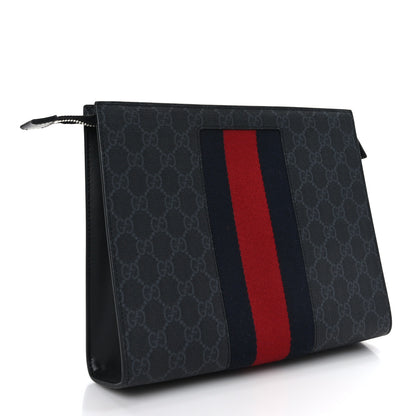 Gucci GG Supreme Monogram Selleria Calfskin Web New Web Cosmetic Case Black 3 of 9
