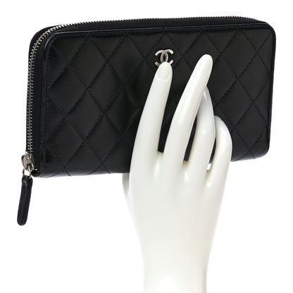 Chanel Lambskin Quilted Large Gusset Zip Around Wallet Black 2 of 14