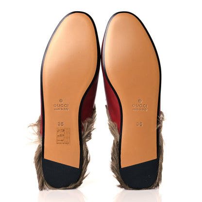 Gucci Betis Glamour Calfskin Fur Womens Princetown Slippers 36 Hibiscus Red Naturale 5 of 10