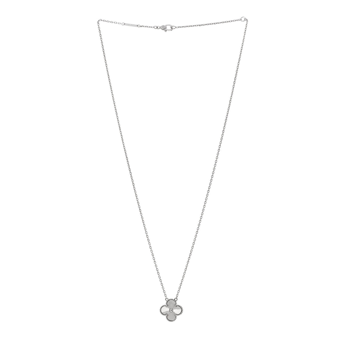 18K White Gold Guilloche Vintage Alhambra Pendant Necklace