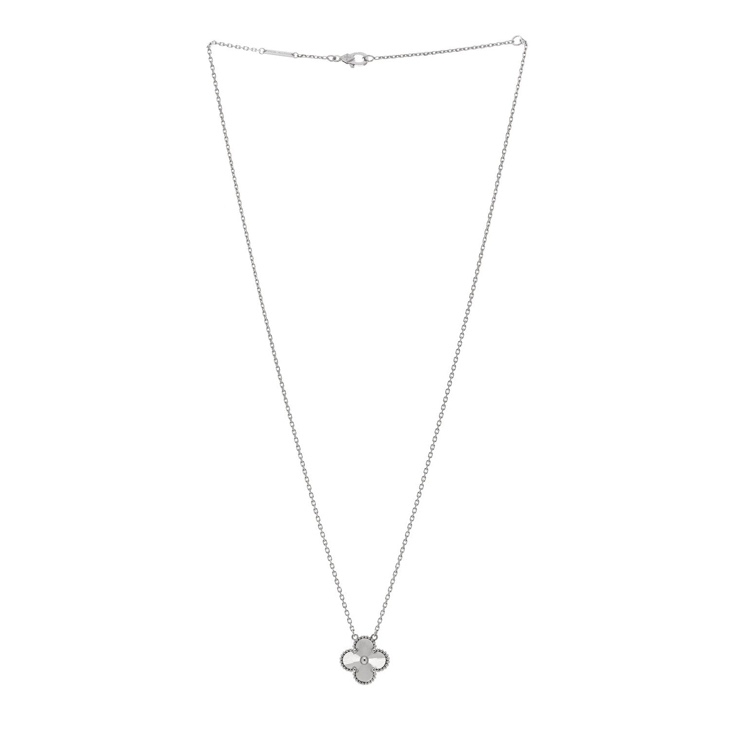 Van Cleef & Arpels 18K White Gold Guilloche Vintage Alhambra Pendant Necklace 3 of 6