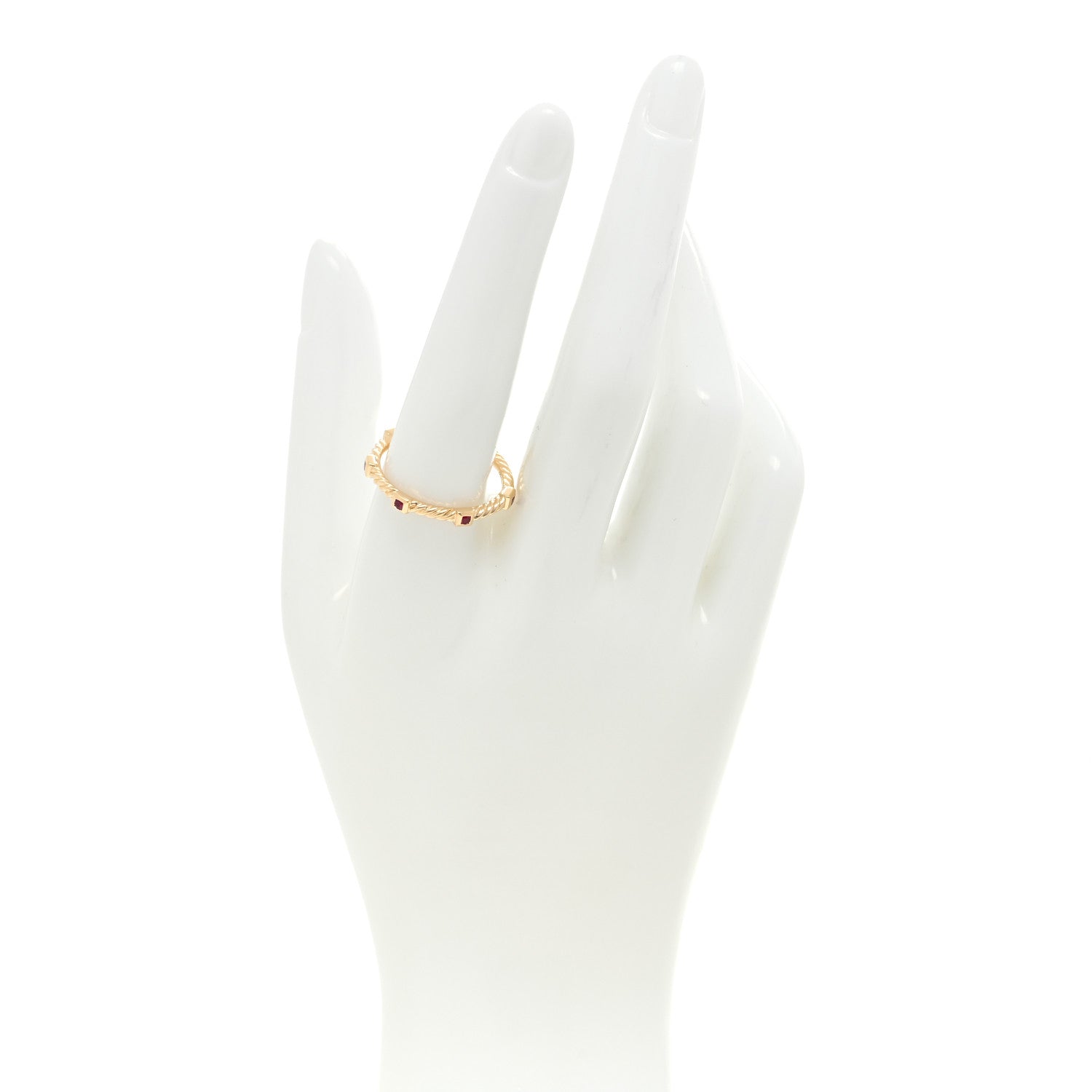 David Yurman 18K Yellow Gold Ruby Cable Collectibles Stack Ring 60 9 2 of 4