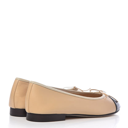 Chanel Lambskin Cap Toe CC Ballerina Flats 41 Beige Black 4 of 11