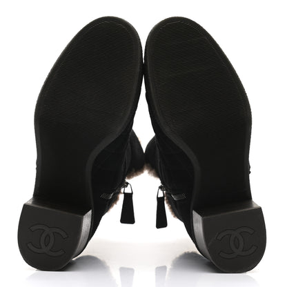 Chanel Suede Quilted Shearling Short Boots 36.5 Black 5 of 8