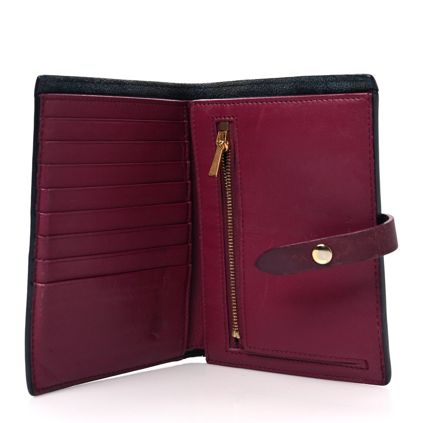 Grained Calfskin Medium Multifunction Strap Wallet Steel Blue