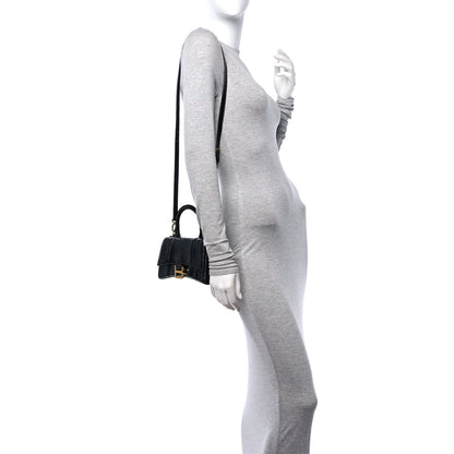 Balenciaga Shiny Calfskin Crocodile Embossed Hourglass Top Handle Bag XS Black 2 of 9