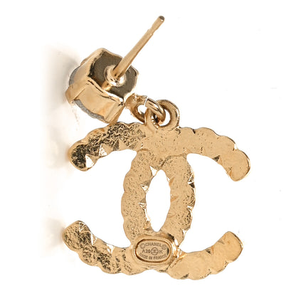 Chanel Resin Crystal Pearl CC Drop Earrings Gold Black 4 of 4