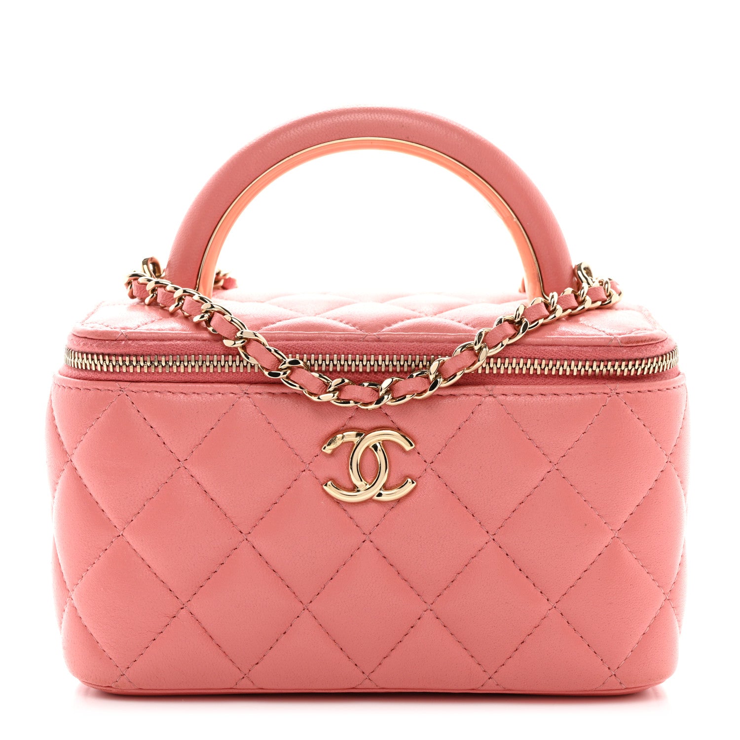 Chanel Lambskin Quilted Small Charming Top Handle Vanity Case With Chain Pink 1 of 11