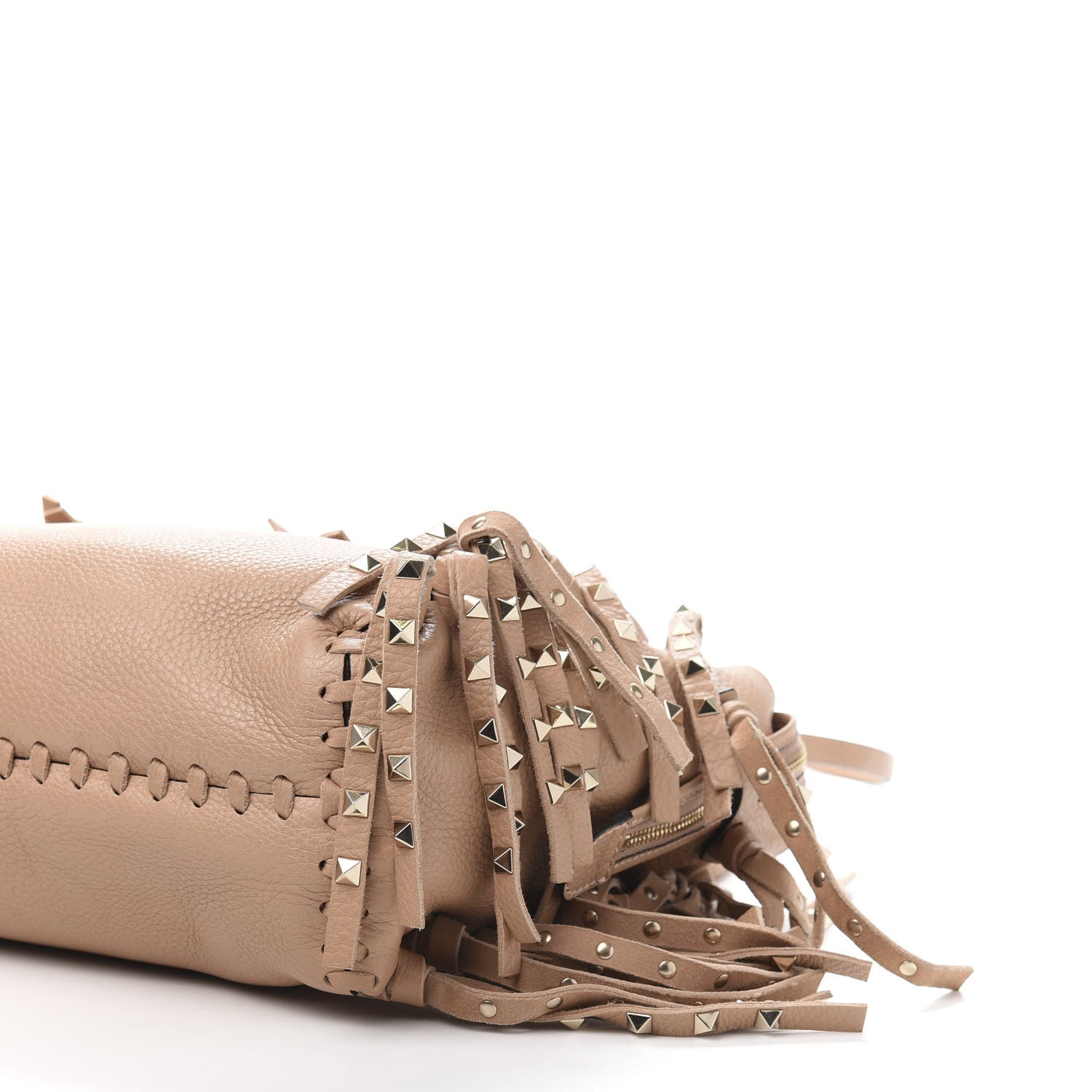 Valentino Garavani Grained Calfskin Small Rockstud C-Rockee Fringe Tote Poudre 9 of 13