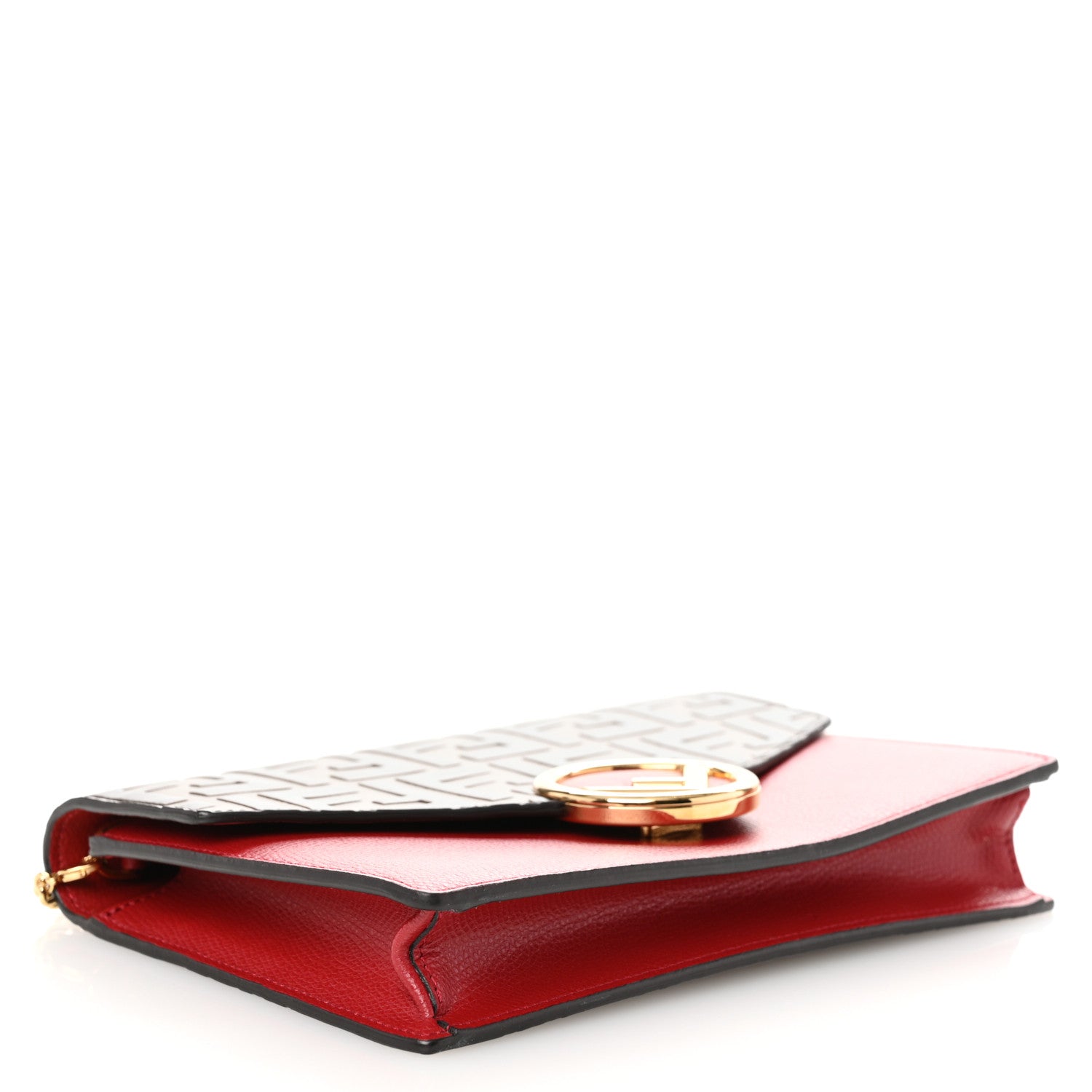 Fendi Vitello Cruise F is Fendi FF 1974 Embossed Medium Envelope Wallet On Chain Fragola Maya Black 4 of 10
