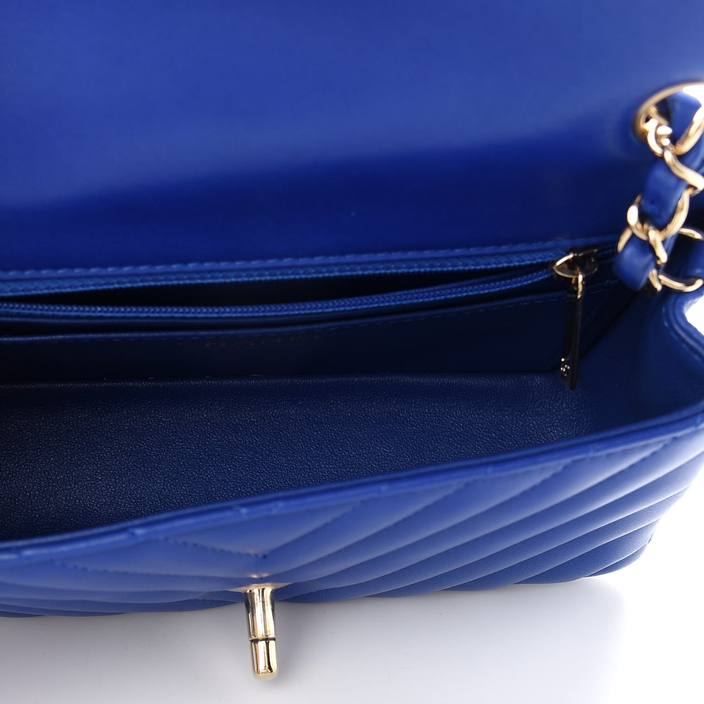 Lambskin Chevron Quilted Mini Rectangular Flap Blue