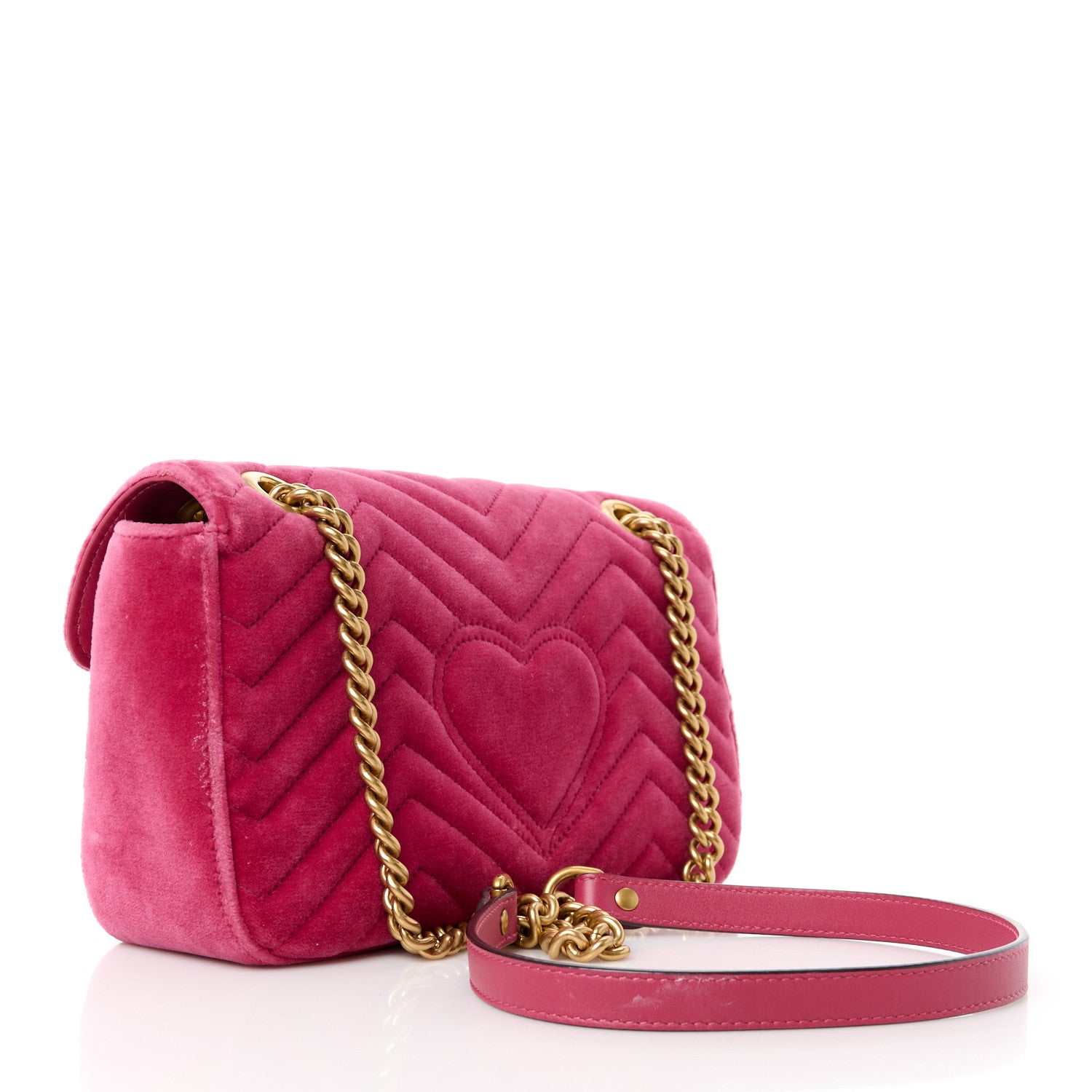 Gucci Velvet Matelasse Bow Embroidered Small GG Marmont Shoulder Bag Raspberry Rose 3 of 11
