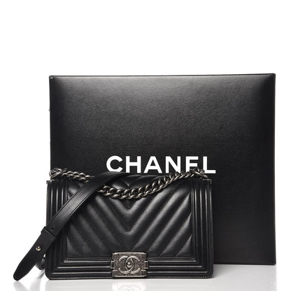 Chanel Calfskin Chevron Quilted Medium Boy Flap Black 8 of 8