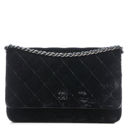Chanel Velvet Quilted Wallet On Chain WOC Black 1 of 12