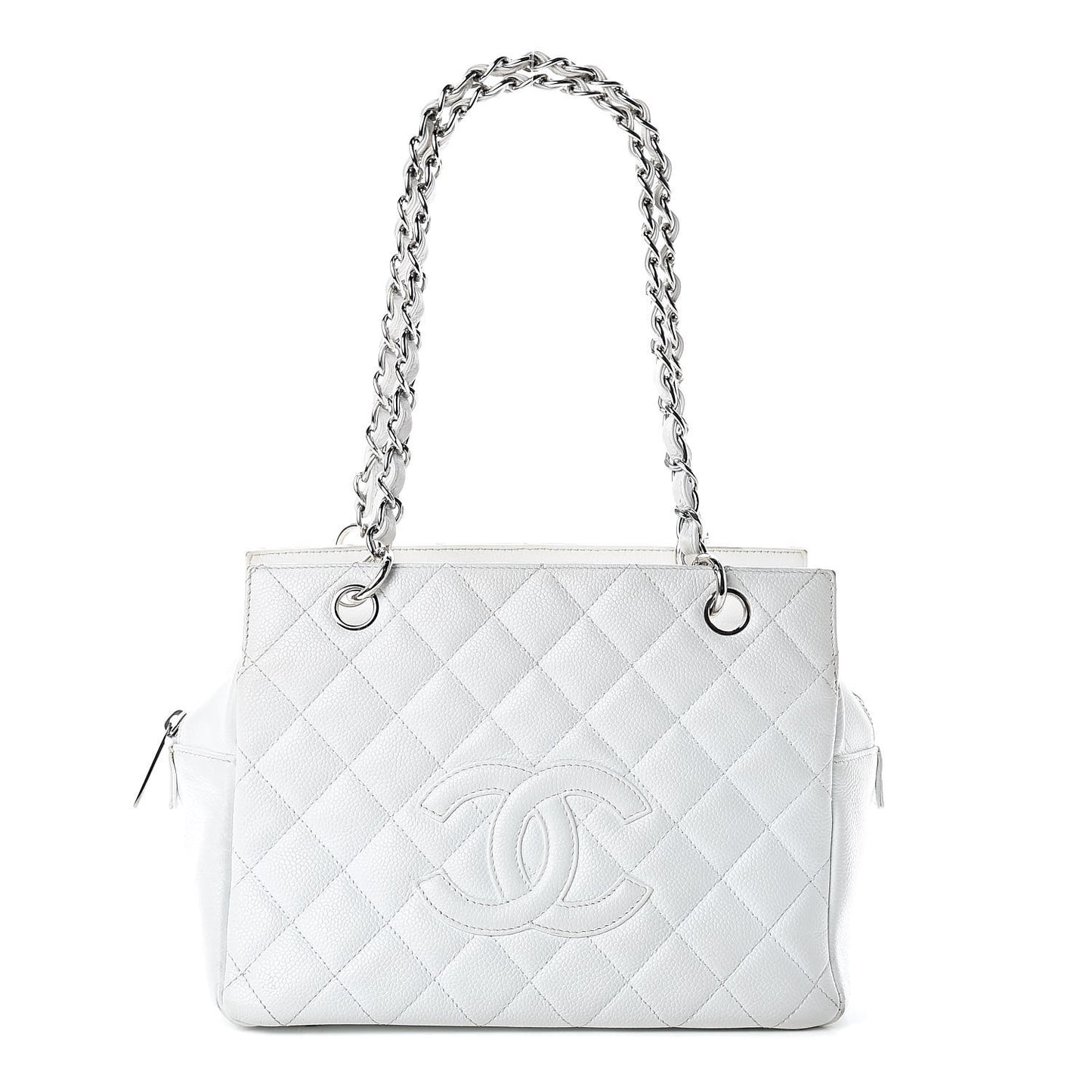 Caviar Quilted Petit Timeless Tote PTT White