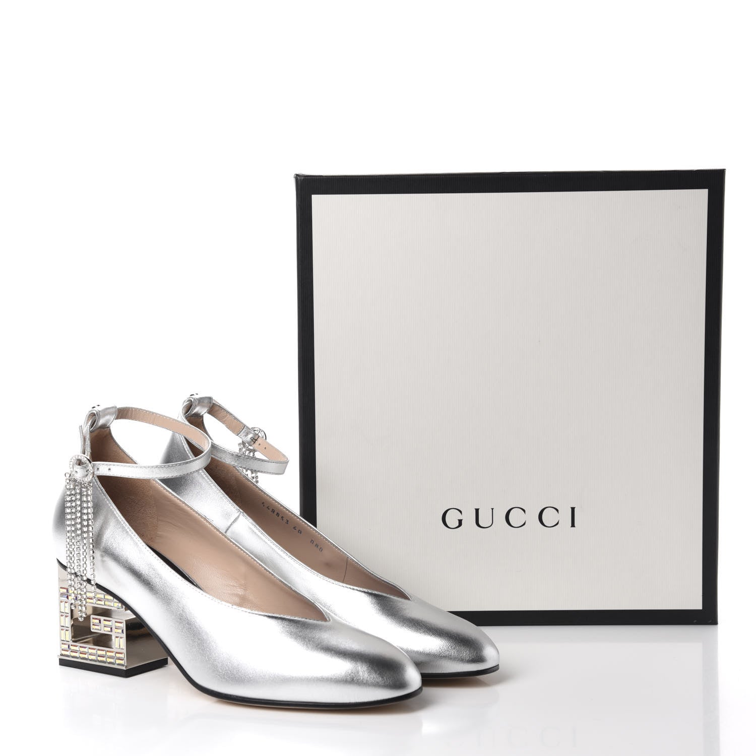 Gucci Metallic Nappa Crystal Square G Mid Heel Pumps 40 Silver 10 of 10