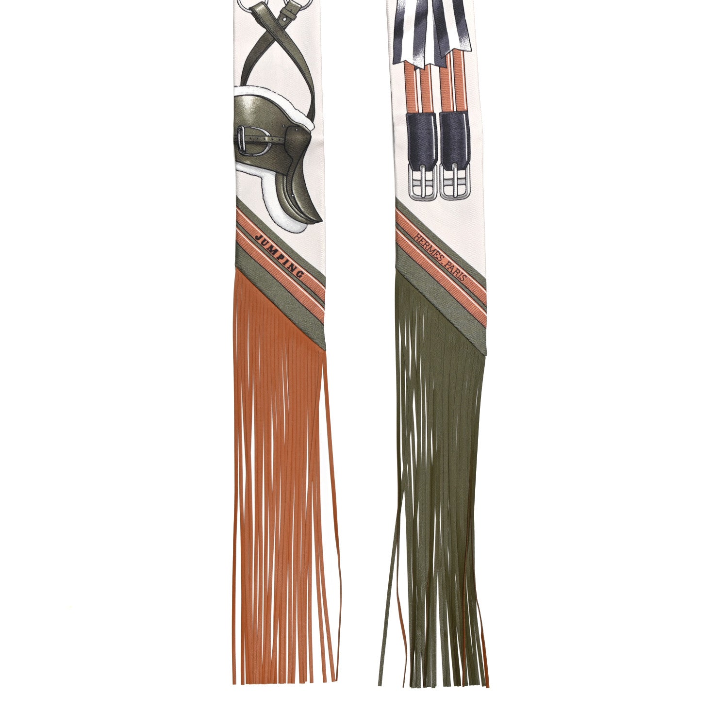 Hermes Silk Lambskin Jumping Fringed Twilly Creme Kaki Beige Dore 2 of 4