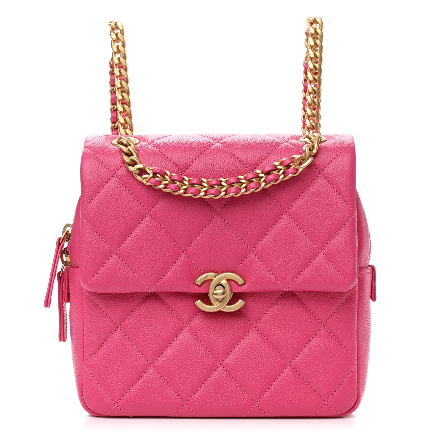 Shiny Caviar Quilted Chain Melody Backpack  Pink