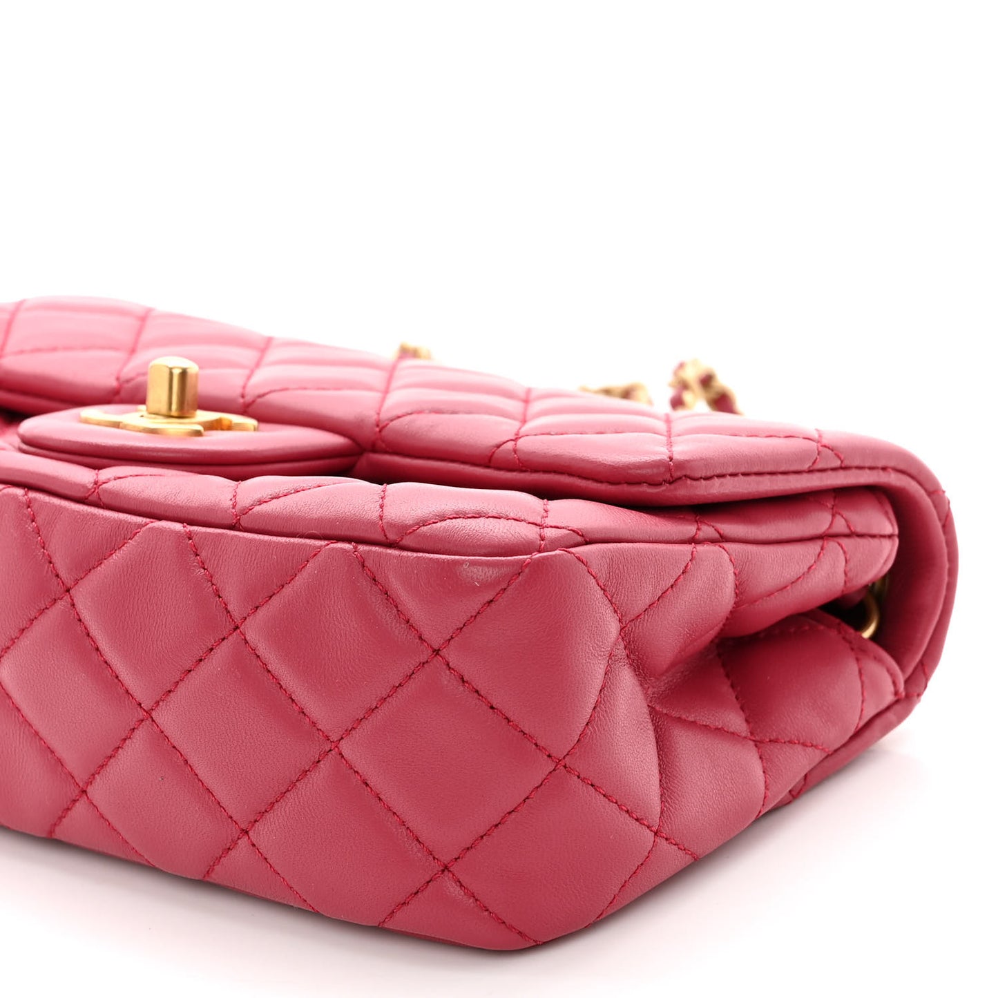 Lambskin Quilted Mini Rectangular Pearl Crush Flap Fuchsia