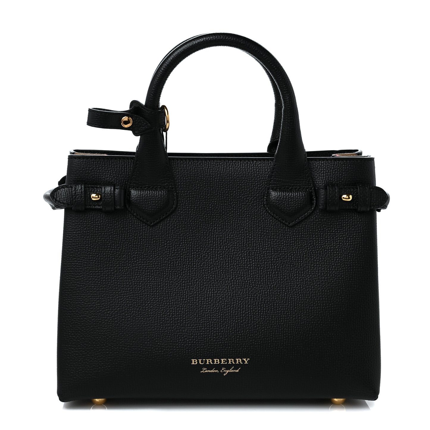 Grainy Calfskin House Check Small Banner Tote Black