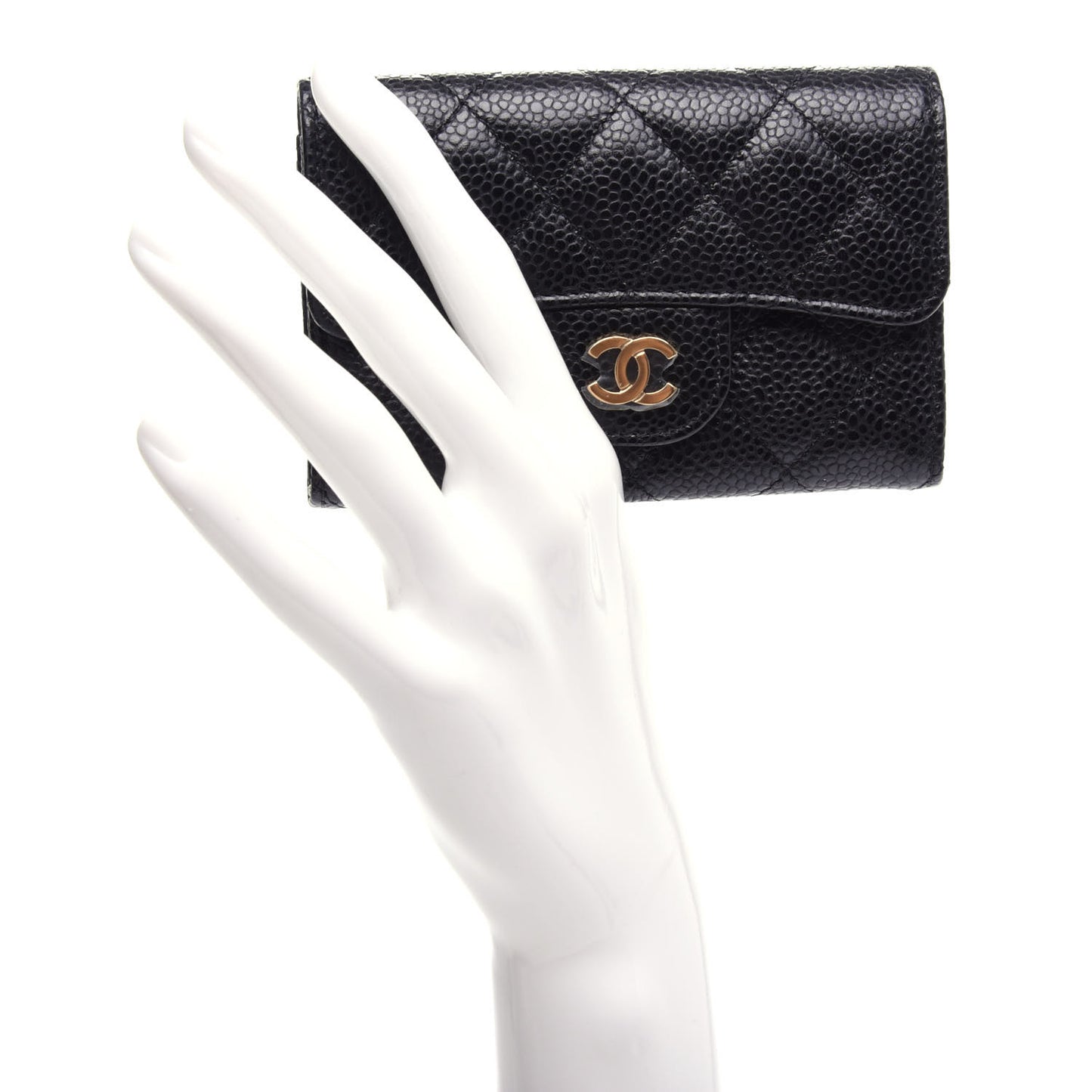 Caviar Quilted Flap Card Holder Wallet Black