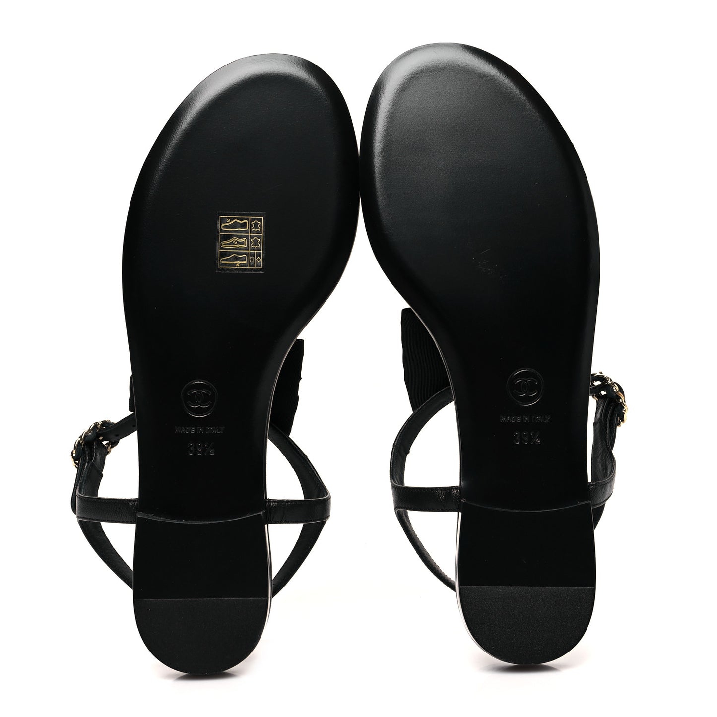 Lambskin Crystal Chain CC Thong Sandals 39.5 Black