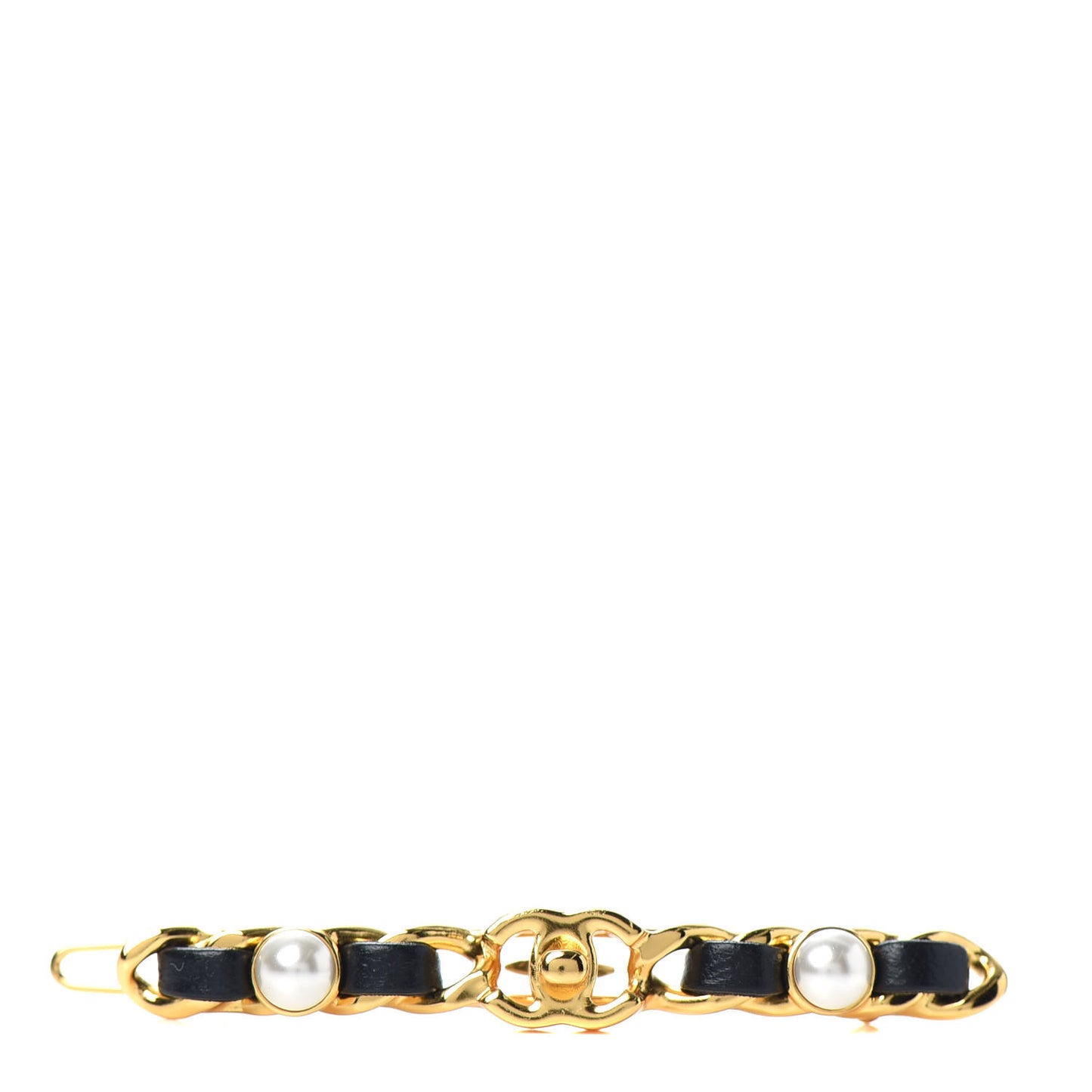 Pearl Lambskin CC More Is More Hair Clip Black Gold