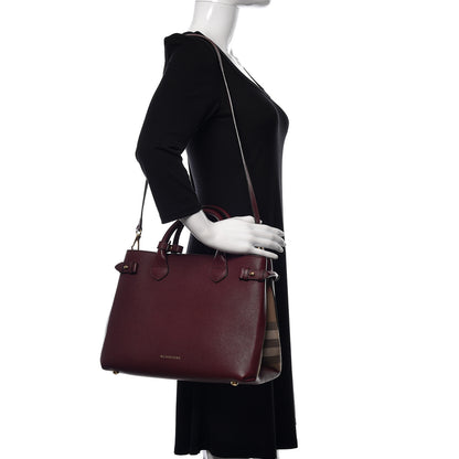 Burberry Grainy Calfskin House Check Medium Banner Tote Mahogany Red 2 of 11