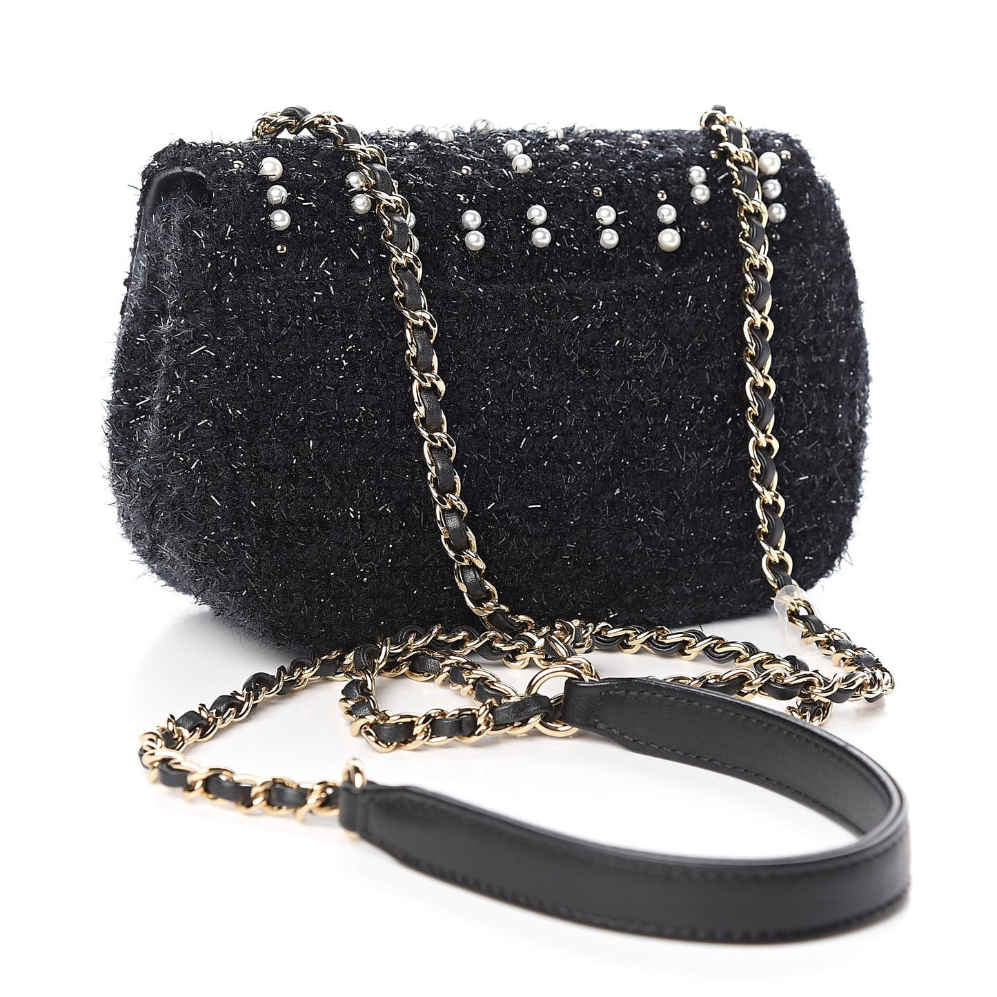 Tweed Pearl Mini Cosmos Flap Black