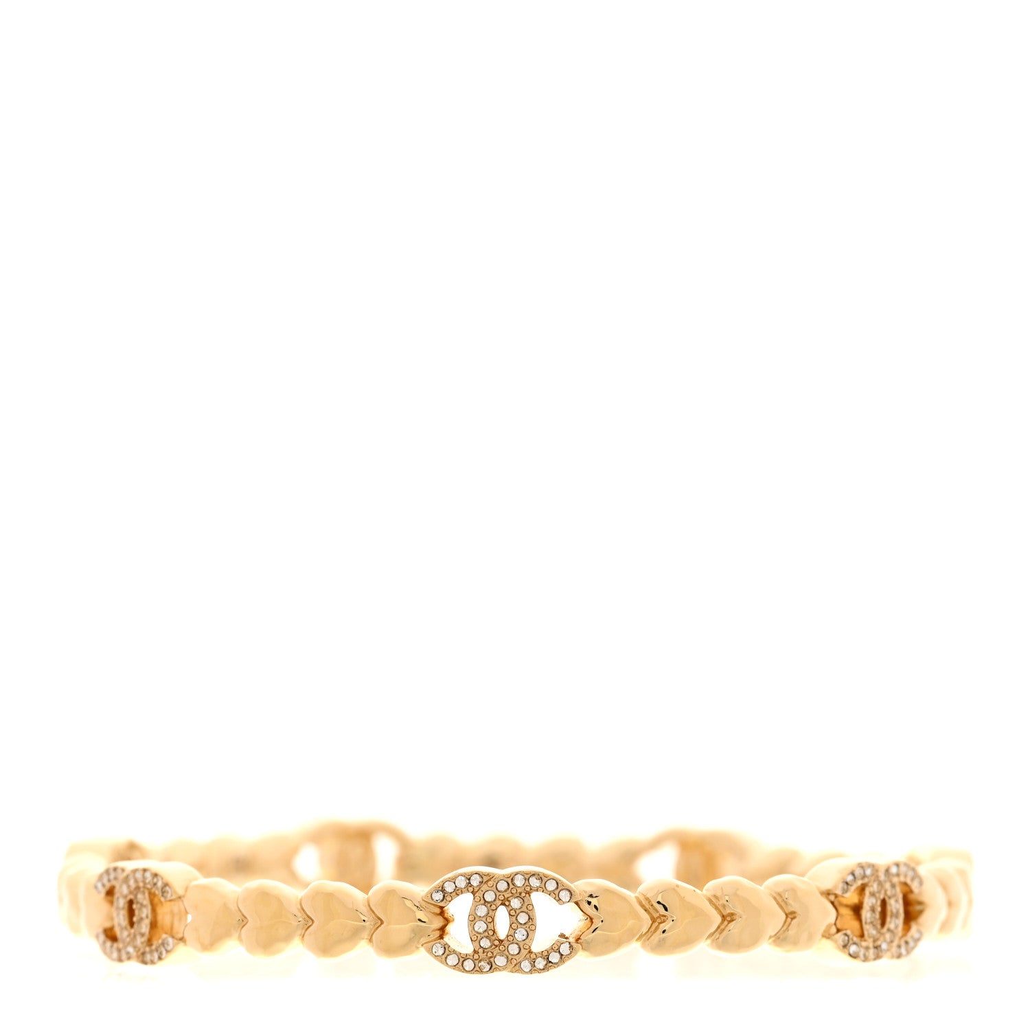 Chanel Crystal CC Heart Link Bracelet M Gold 1 of 6