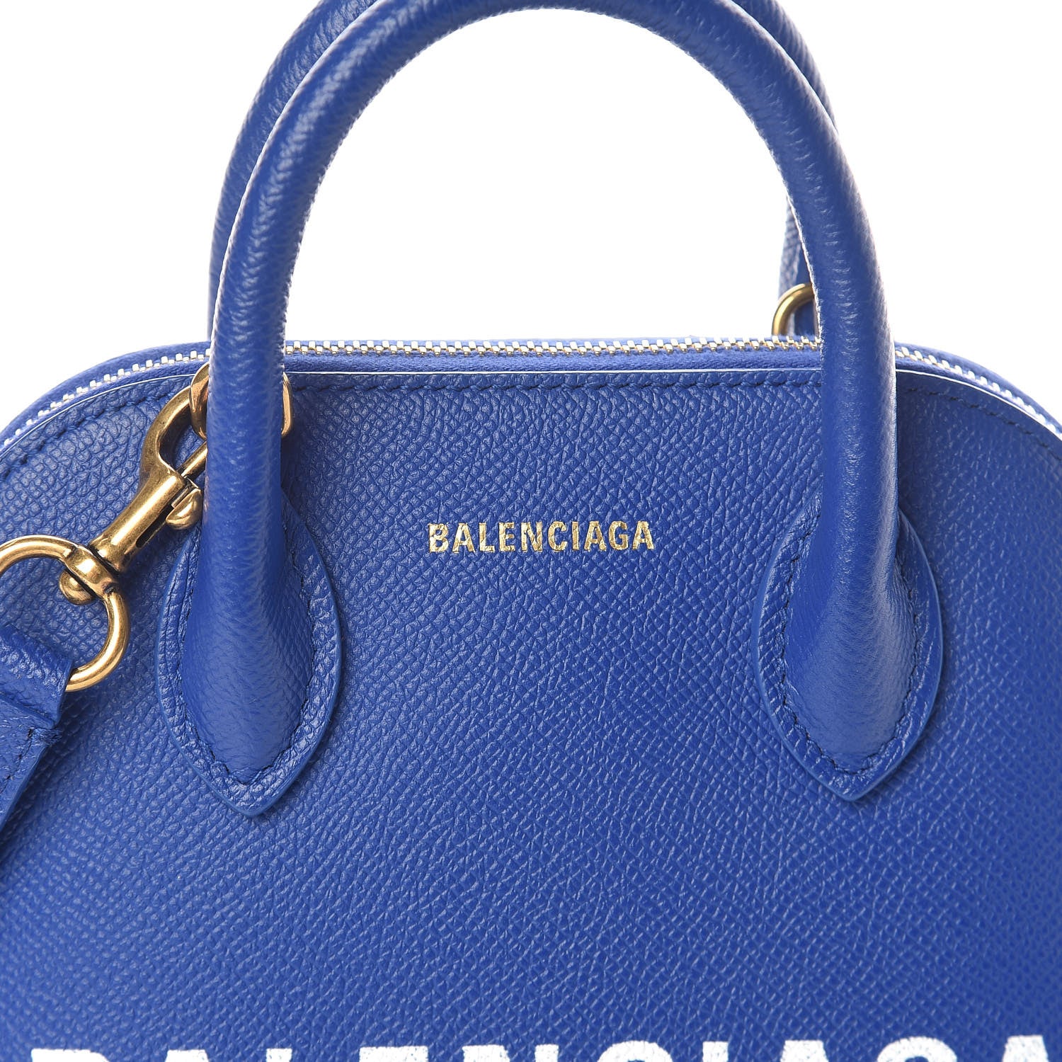 Balenciaga Signature Grained Calfskin Logo XXS Ville Top Handle Bag Bleu Roi White 7 of 9