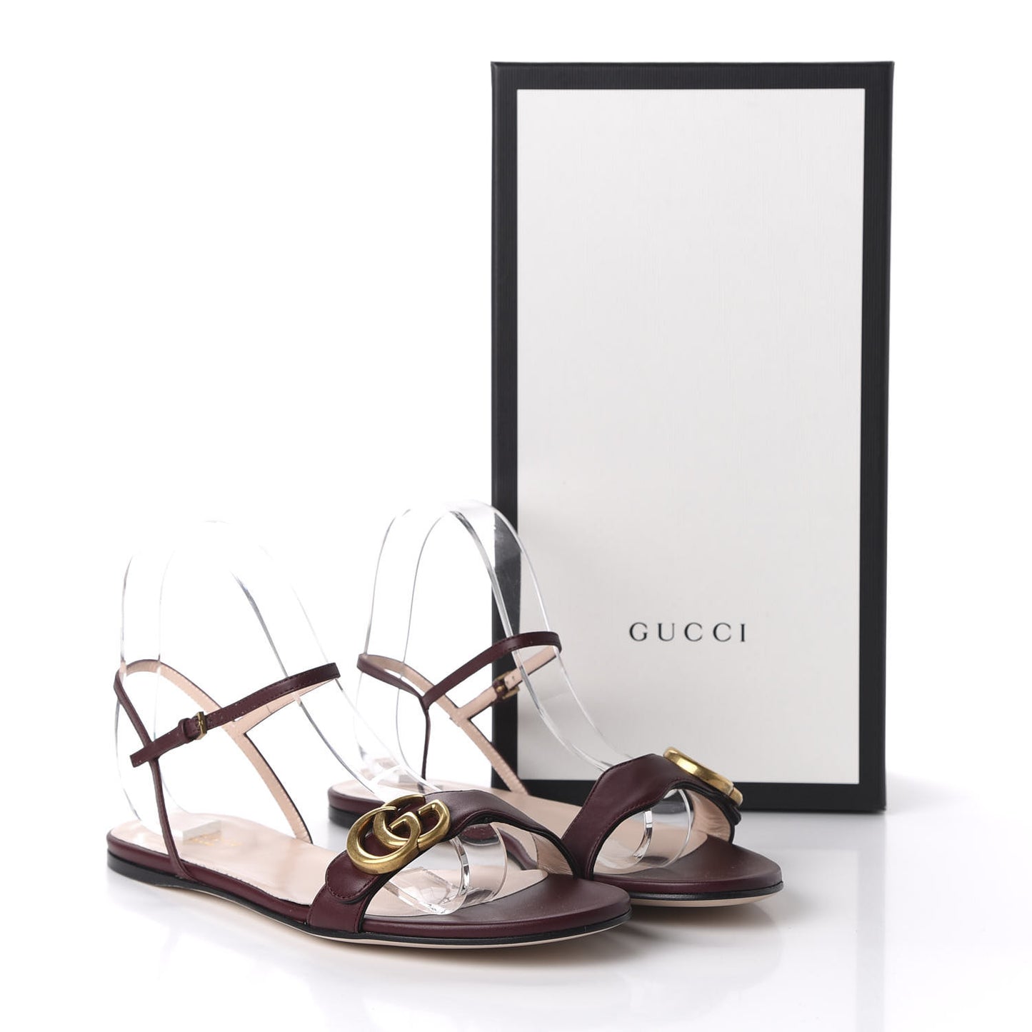 Lifford Calfskin GG Marmont Ankle Wrap Flat Sandals 39 Vintage Bordeaux