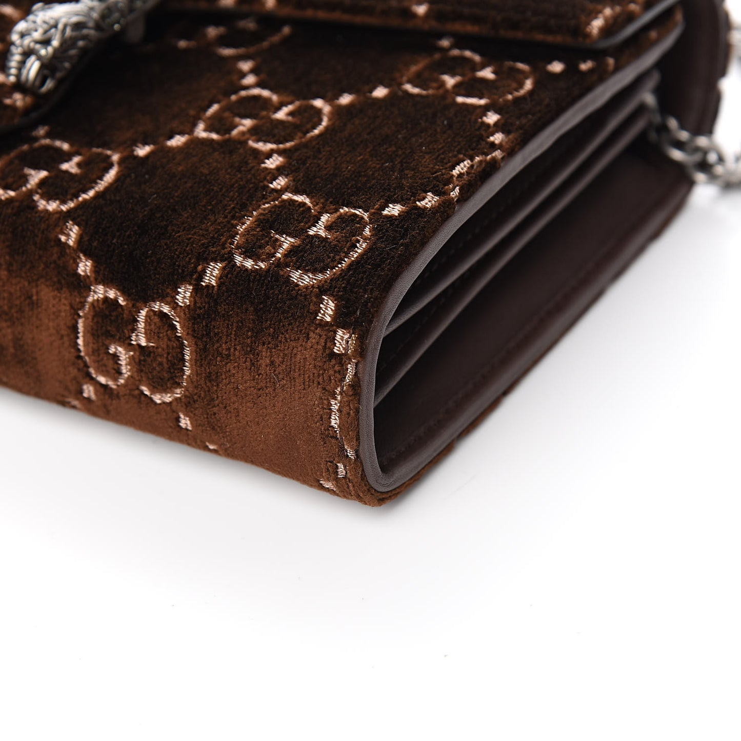 Velvet GG Monogram Mini Dionysus Chain Wallet Brown