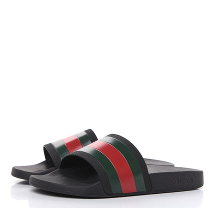 Gucci Rubber Web Mens Pool Slide Sandals 8 Black Green Red 3 of 9