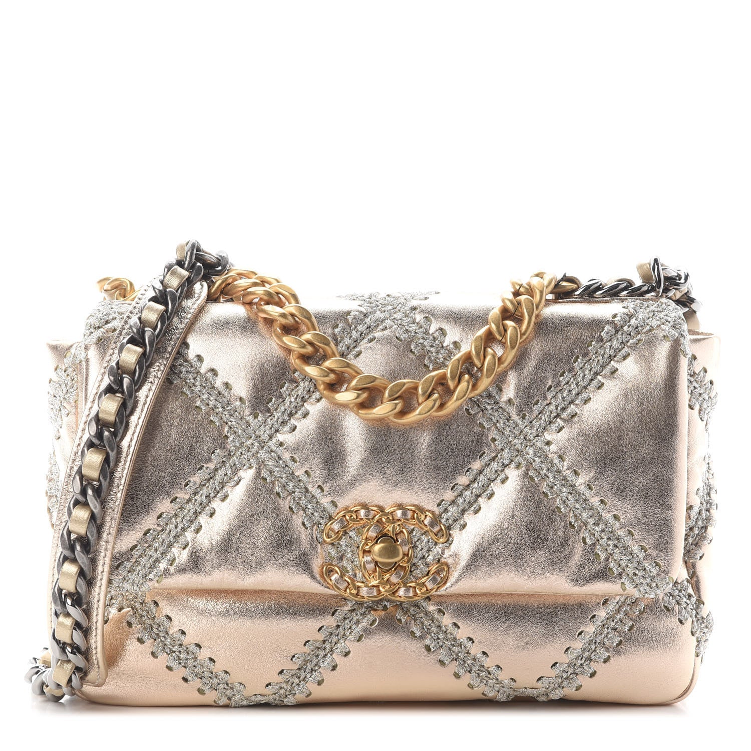 Chanel Metallic Calfskin Crochet Medium Chanel 19 Flap Gold 1 of 8