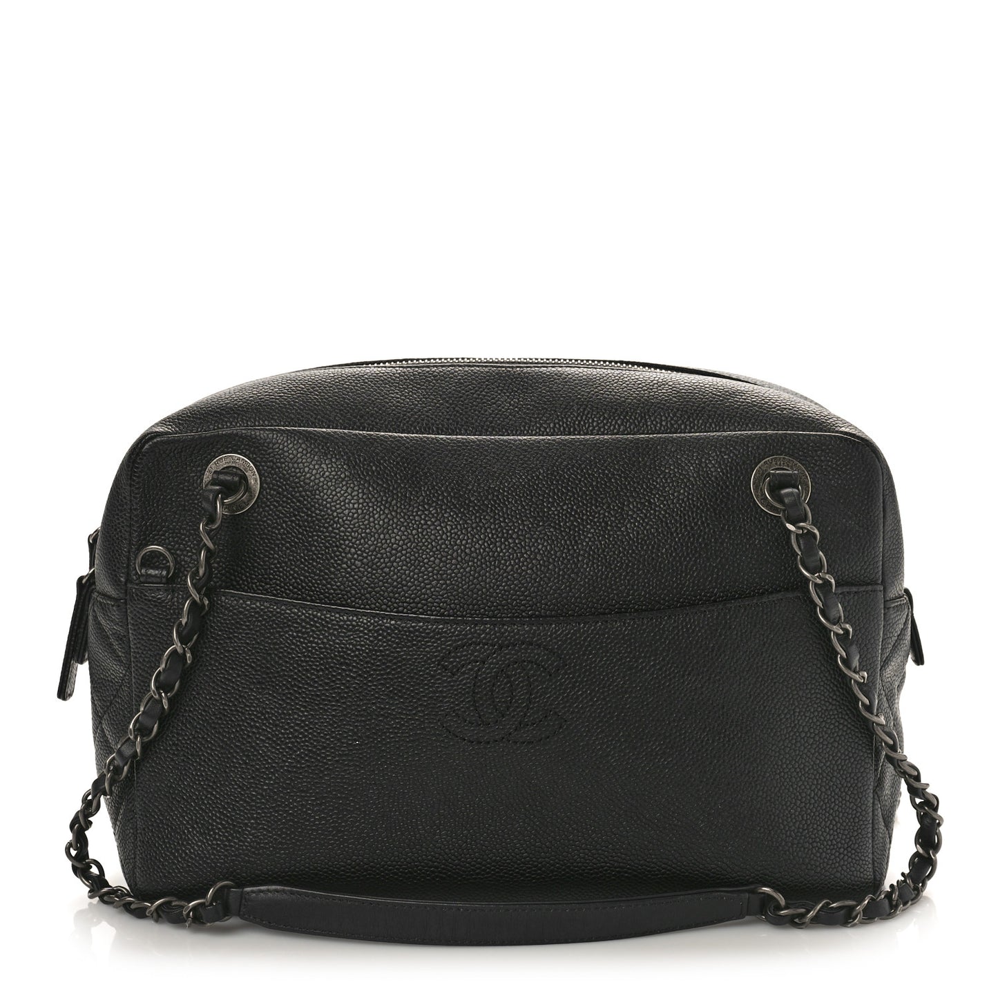 Caviar Quilted Large Coco Camera Case Black