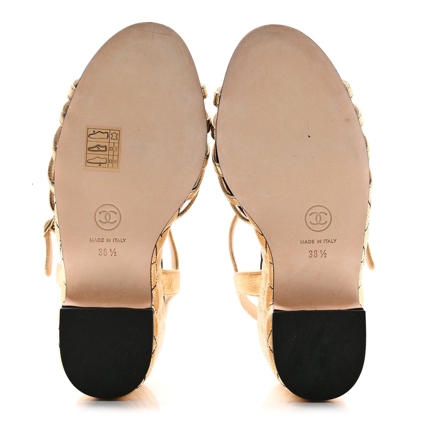 Laminated Goatskin Quilted Wedge Sandals 38.5 Gold